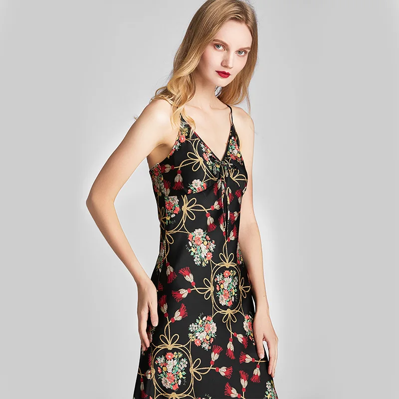 

Fiklyc Women's Spring And Summer Silk Thin Sexy Strap Nightdress Summer Black Mid-Length Skirt Home Service