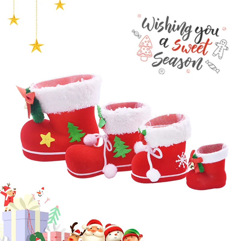 

2020 New Year Christmas Gift Xmas Tree Pendant Santa Claus Flocking Boots Pen Holder Ornaments Candy Gift Box Home Deco Supplies