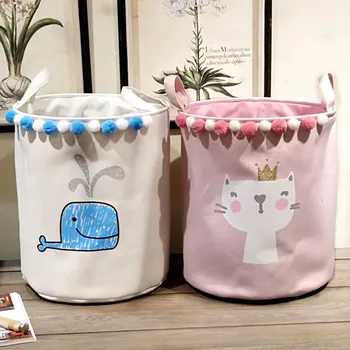 

Cotton Canvas Laundry Basket Foldable Toy Storage Bucket Picnic Dirty Clothes Basket Box Canvas Organizer Cartoon Cat Whale