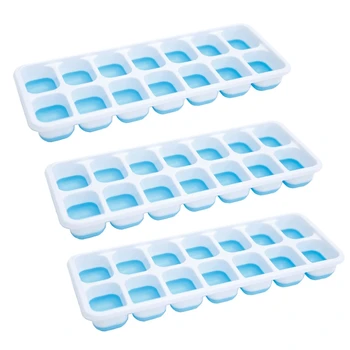 

3 Pack 14-Ice Square Trays with Removable Lid Easy-Release Stackable and Dishwasher Safe Ice Making Mould-Blue
