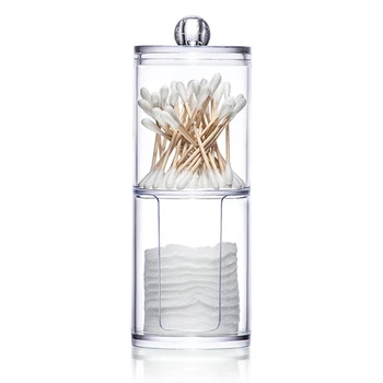 

Two-Layer Acrylic Organizer Plastic Transparent Round Portable Container Storage Box Cotton & Pad Box Cosmetics Swab Holder