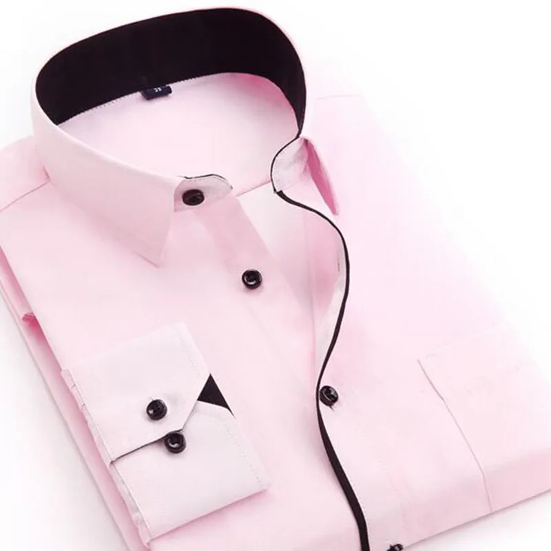 Мужские однотонные однобортные рубашки ярких цветов Camisa, тонкие рубашки из чистого хлопка высокого качества в английском стиле, одежда Vestido - Цвет: pink