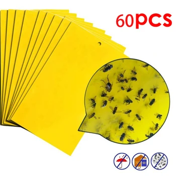 

60Pcs Yellow Sticky Glue paper Insect Trap Catcher Summer Kill Fly Aphid Wasp Lot Pests Killer Pest Control Home Garden Supplies