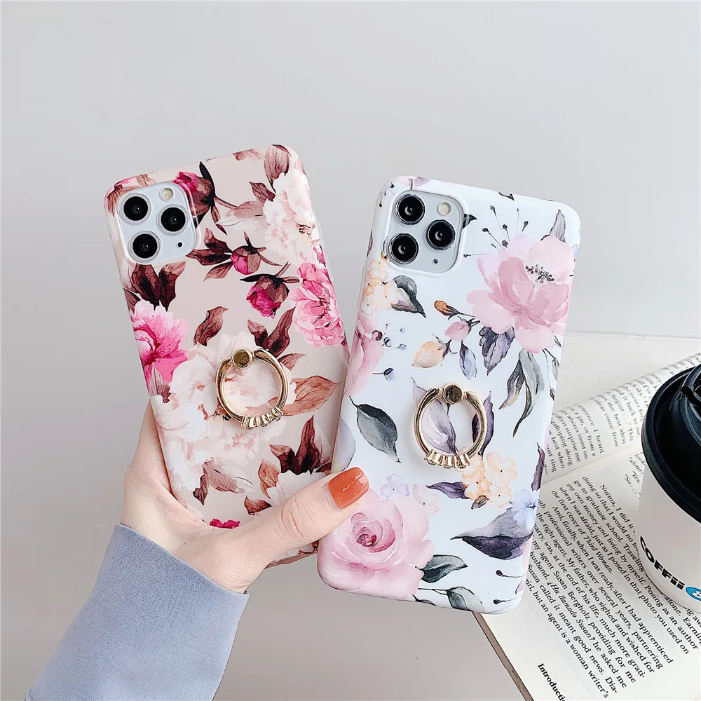 casetify cases FLYKYLIN Finger Ring Holder Case For IPhone SE 2020 12 11 Pro Max  Back Cover For Redmi Note 7 8 Pro Flower Silicon Phone Coque clear phone cases