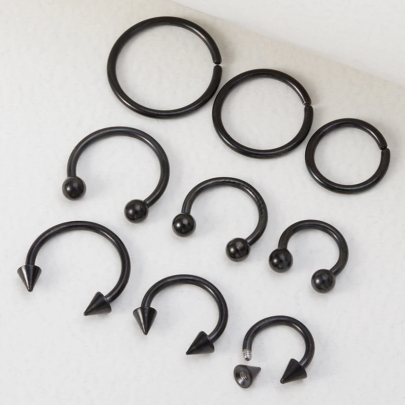 9pcs Stainless Steel Nose Ring Septum Hoop Earrings Ear Cartilage Tragus Helix Circular Lip Jewelry Piercing Set