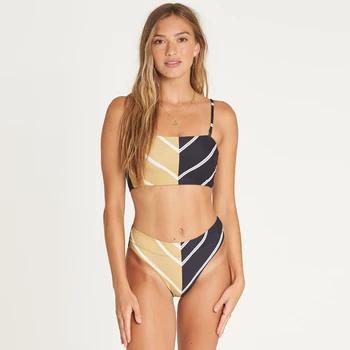 

Summer Women's Contrast Print Split Swimsuit Swimming Costume Padded Swimsuit Large Size Bikini Sets Swimwear