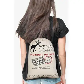 

3pcs Trendy Drawstring Bag Storage Package Cotton Large Capacity Comfortable Simplicity Letter Printing Christmas Gift Pouch