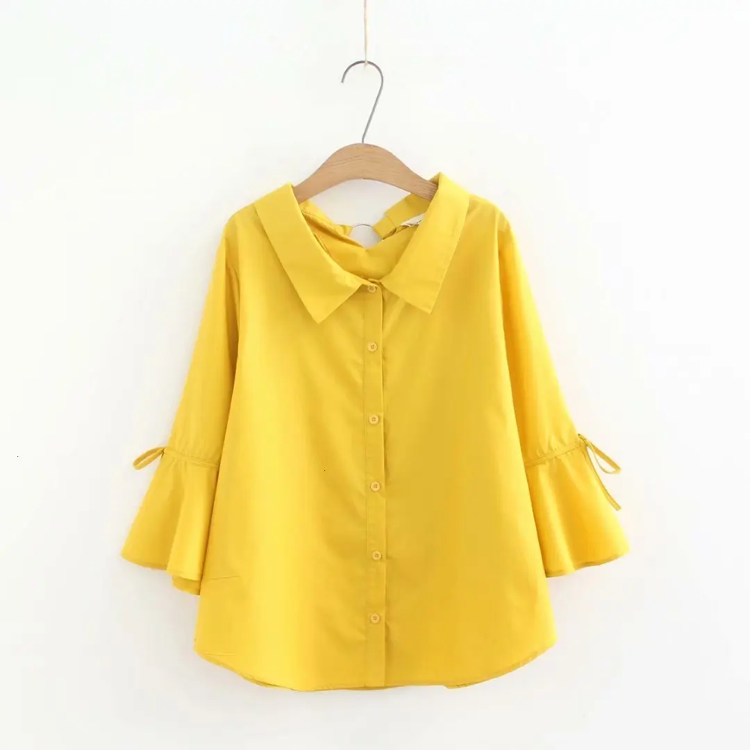 

Plus Size Vrouwelijke Blouse Koreaanse 3/4 Mouwen Pure Kleur Office Wear Top