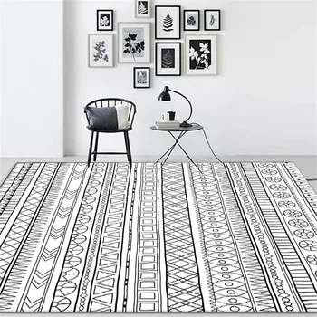 

Nordic Ethnic Style Black White Geometric Printed Carpet For Bedside Mat Living Bohemia Rug Simple Room Floor Mat Bedroom Rug