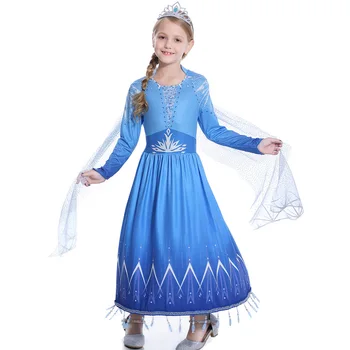 

Elsa 2 Girls Princess Dress Halloween Cosplay Costume Baby Snow Queen Long Sleeve Elza Dresses Costume for Kids Girl Vestidos