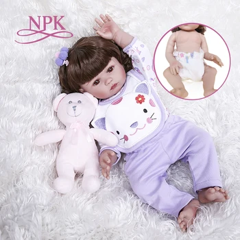 

NPK 48CM Lovely real touch full body girl gift slicone bebe doll reborn babies Bath toy Anatomically Correct