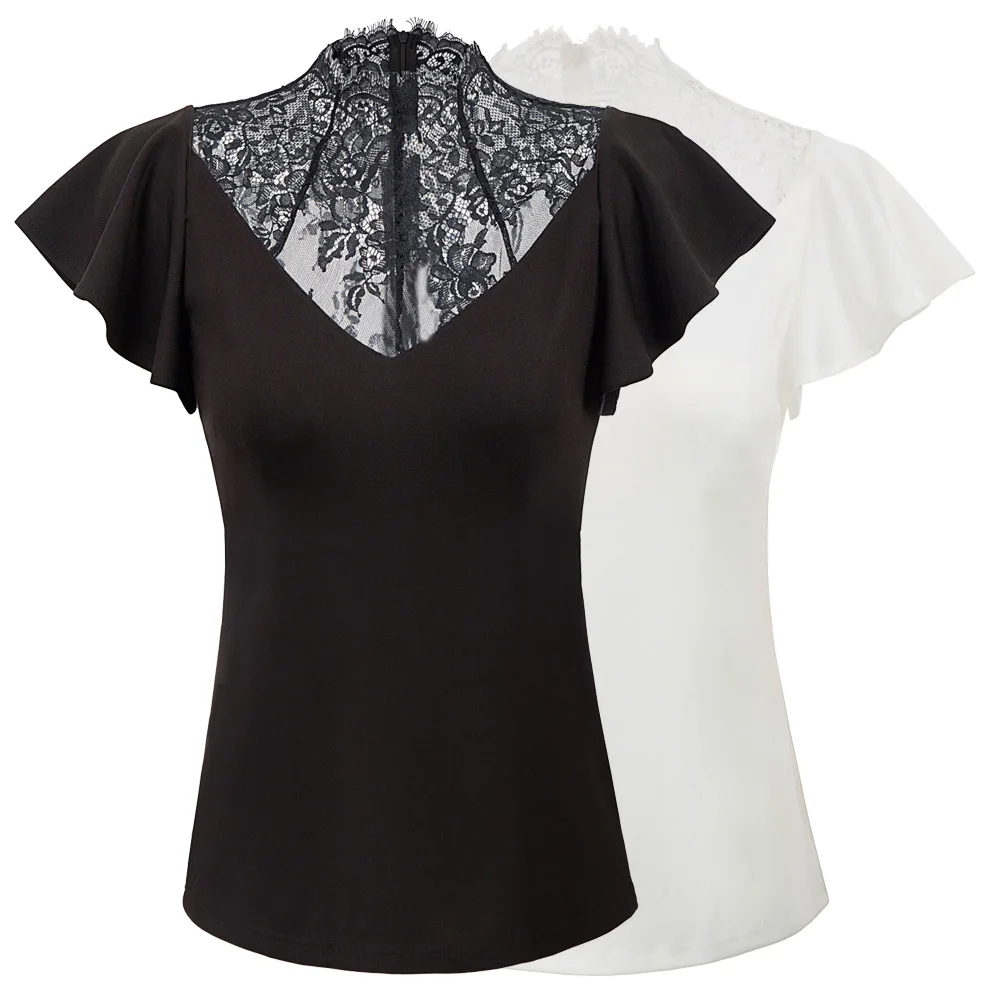 Женские рубашки летние кружевные лоскутные Рубашки Топы с коротким рукавом