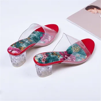 

Women Summer Sandals 2020 Sexy Clear High Heels Sandals Beach Slippers Open Toe Transparent PVC Sandals Outdoor Slippers Slides