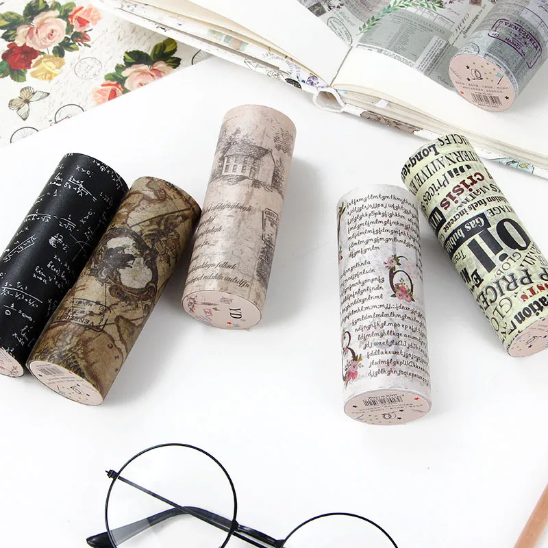 10cm * 5m Retro periódico inglés Washi cinta ancho Vintage cinta adhesiva de etiqueta de cinta Scrapbooking diario papelería