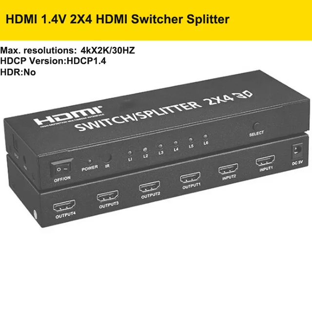 HDMI 2,0 переключатель делителя 2X4 переключатель сплиттер с цифровым аудио HDMI 2 в 4 не HDMI матрица 2X4 HDMI 1.4B 4k X 2K 30hz 3D - Цвет: HDMI 1.4V 2X4