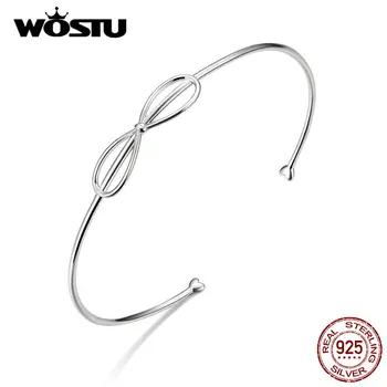 

WOSTU 100% Real 925 Sterling Silver Lovely Bowknot Bracelet Bangle Simple Design 2020 Fashion Jewelry For Women Gift DXB167