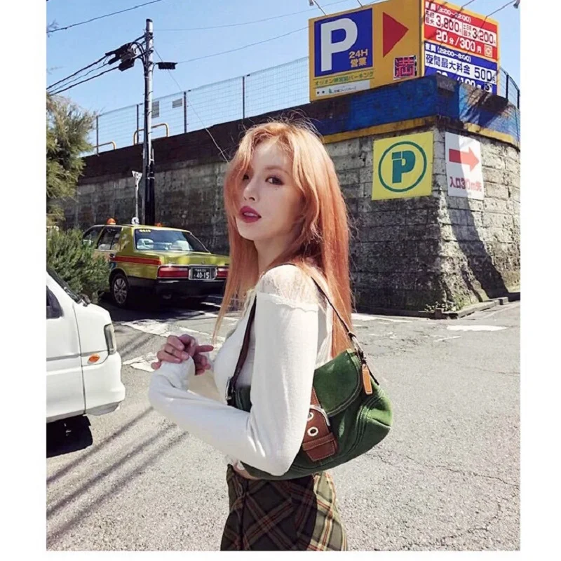 

2019 Summer Fashion Luxury Korean Handbags Women Designer Vintage Single Shoulder Baguette Bag Hit Color Oxford Cloth Packet