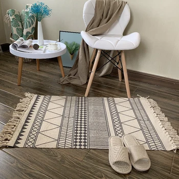

Printed Living Room Cotton Linen Carpet Floor Sofa Home Decor Rug Machine Washable Tapestry Tassels Manual Retro Nordic Style