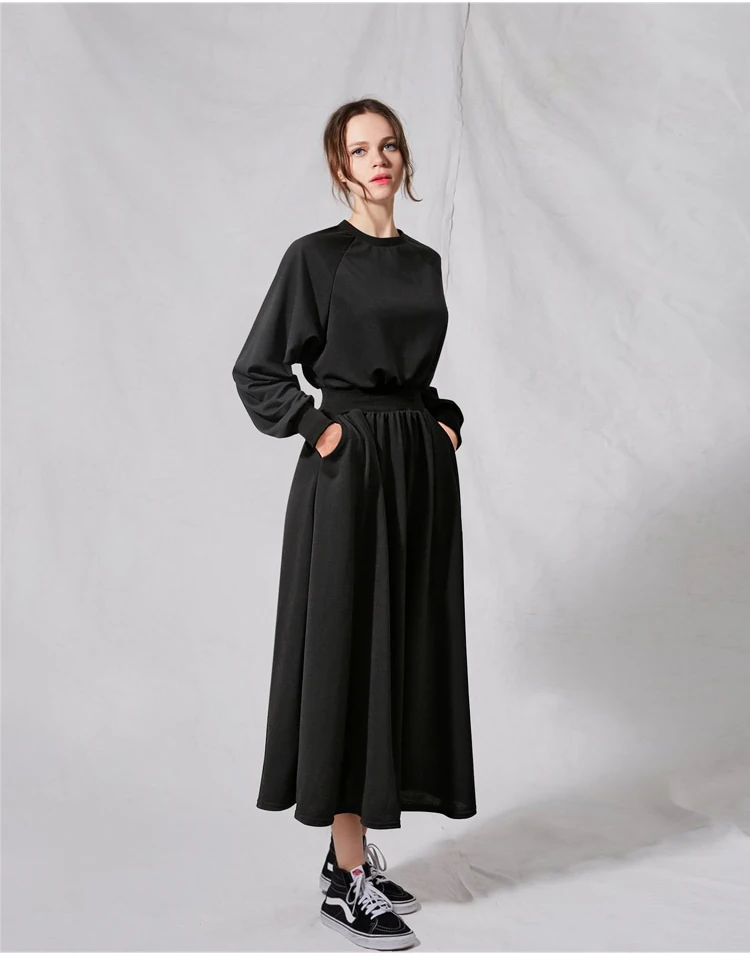 Элегантное стильное свободное ТРАПЕЦИЕВИДНОЕ женское платье размера плюс 4xl 5xl Женская одежда с эластичной талией - Color: black