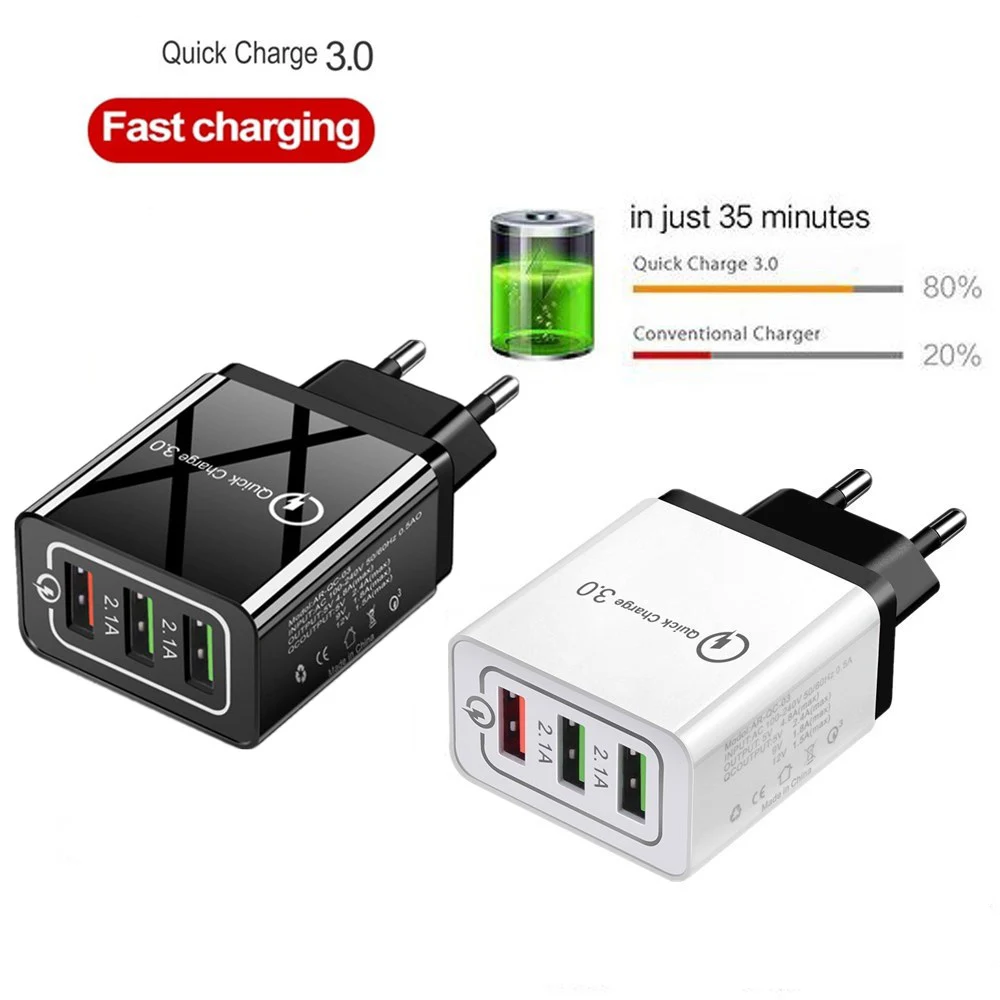 18W Quick Charge 3.0/2.0 USB Charger QC3.0 Wall Mobile Phone Charger for iPhone 11 Pro Max iPad Tablet EU/US QC Fast Charging