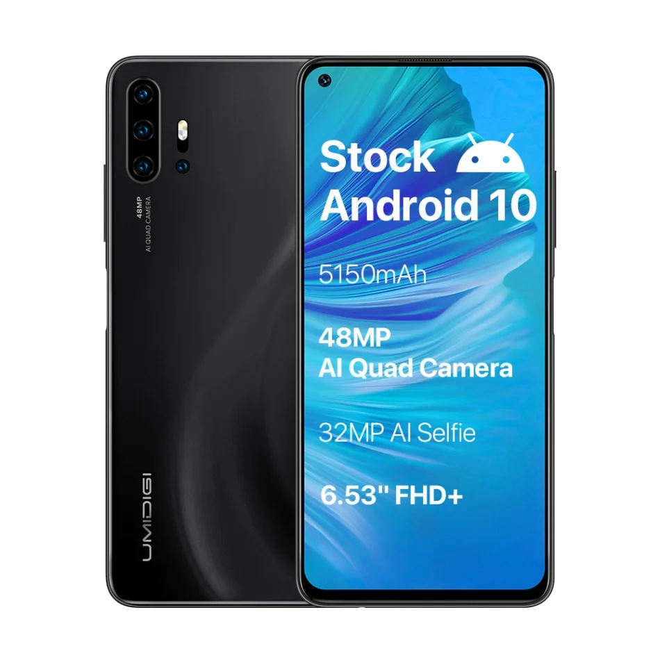 Midnight Black Глобальная версия UMIDIGI F2 Android 10 6,5" FHD+ 6GB128GB 48MP AI Quad camera 32MP Selfie Helio P70 NFC 5150mAh мобильный телефон - Цвет: Midnight Black