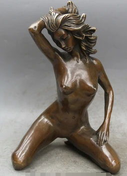 

11" China Chinese West Copper Naked Sexy Belle Girl Beauty Lady Statue Sculpture R0710