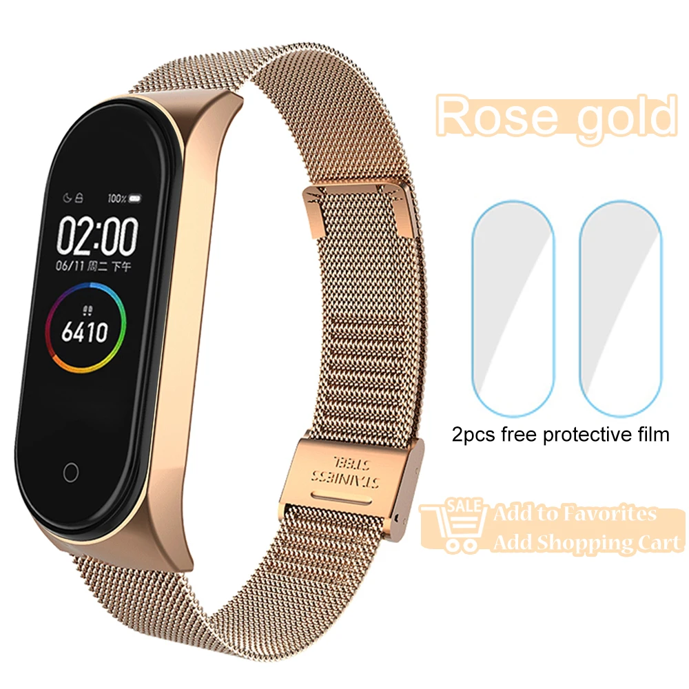 Металлический ремешок для mi band 4 браслет из нержавеющей стали ремешок для Xiaomi mi band 3 4 Pulseira band4 ремешок для женщин и мужчин - Цвет: Rose gold strap