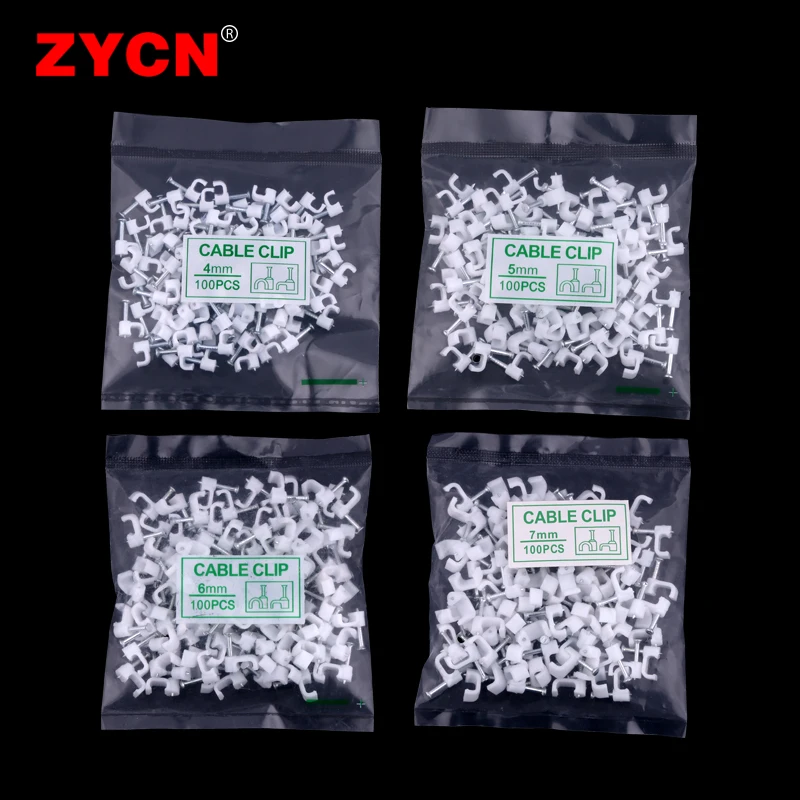 100PCS Square Wire Cable Clip Holder Nail Phone Network Wall Fixed Line Management Plastic Card 4/5/6/7/8/10/12/14MM cable clip