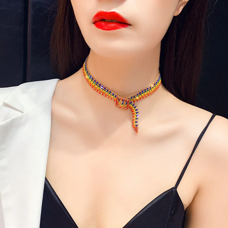 ANL046, Rainbow Rhinestone Necklace 