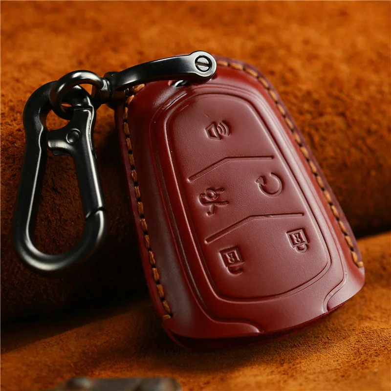 Чехол для ключей из натуральной кожи, чехол для ключей, сумка для пульта дистанционного управления, 5 кнопок для Cadillac CTS XTS ATS ATS-L XLS SRX