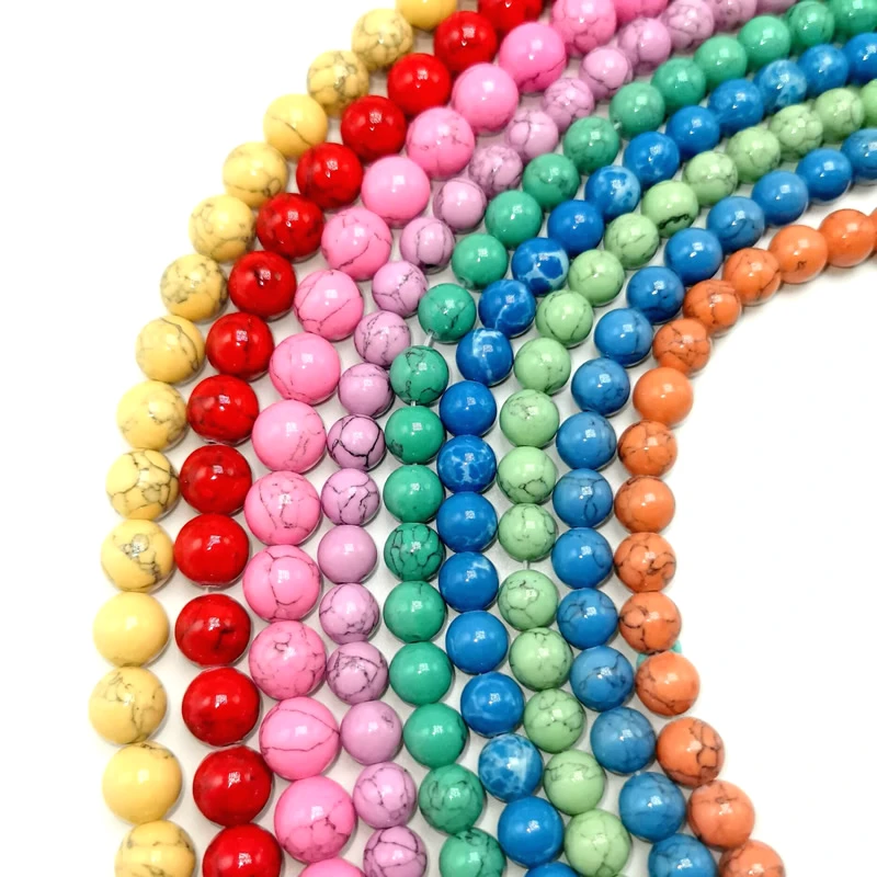 

Natural Stone Beads Assorted 4-12 mm Howlite Shell Turquoises Round Beads For Needlework Jewelry Making Accessories 15" Strand