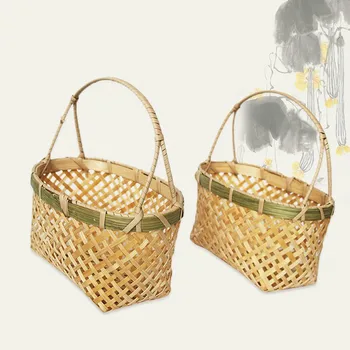 

1PCS Home decoration handmade bamboo basket portable woven storage basket household picnic basket flower basket ZP8021050