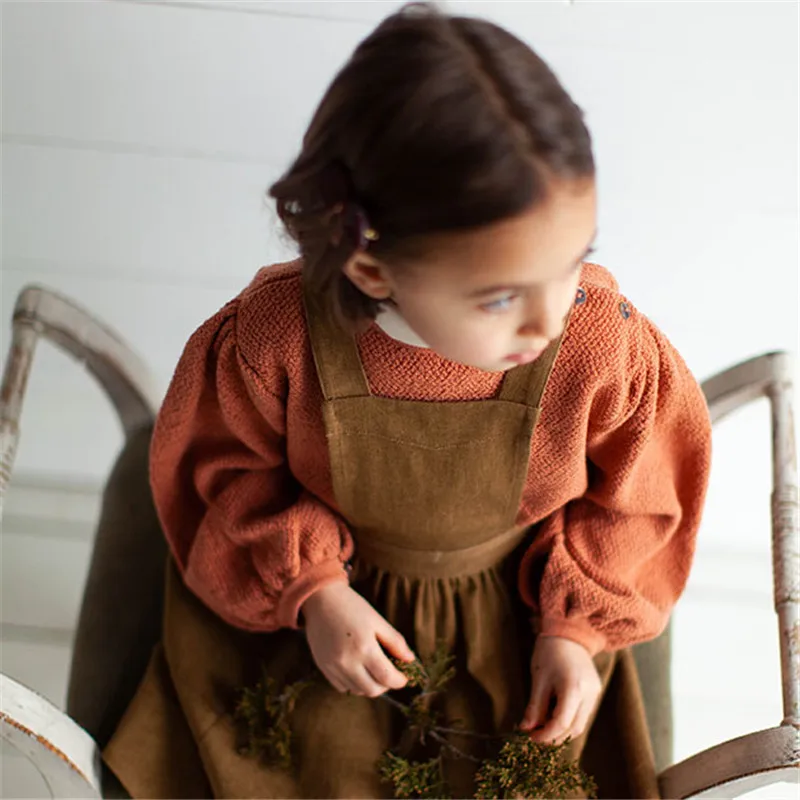 Soor Ploom/зимние свитера с пышными рукавами для маленьких девочек; Детские модные вязаные свитера с круглым вырезом; детский однотонный пуловер для маленьких девочек
