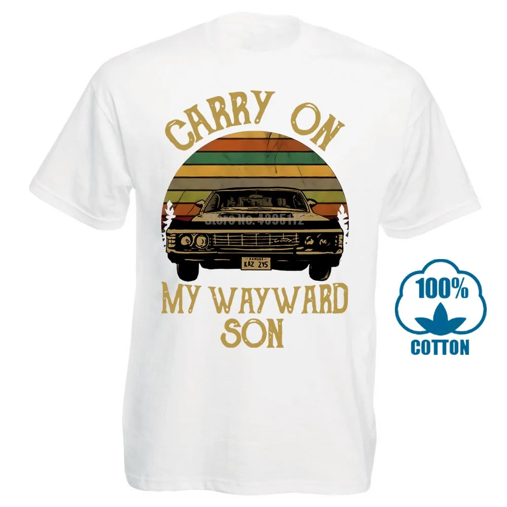 Сверхъестественное Винтажная Футболка Carry On My wayard Son Dark Heather для мужчин Сделано в США - Цвет: Белый
