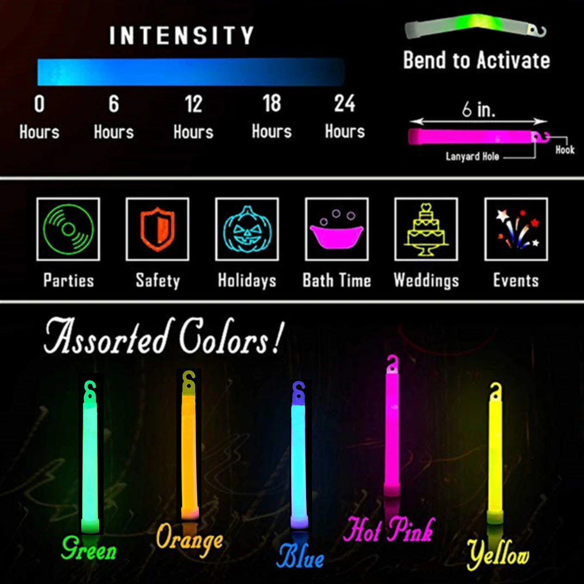 36 Ultra Bright Glow Sticks Plus- Bulk Pack Industrial Grade- 6 Inch Waterproof Glow Stick- 12 Hour Duration- Mixed Colors