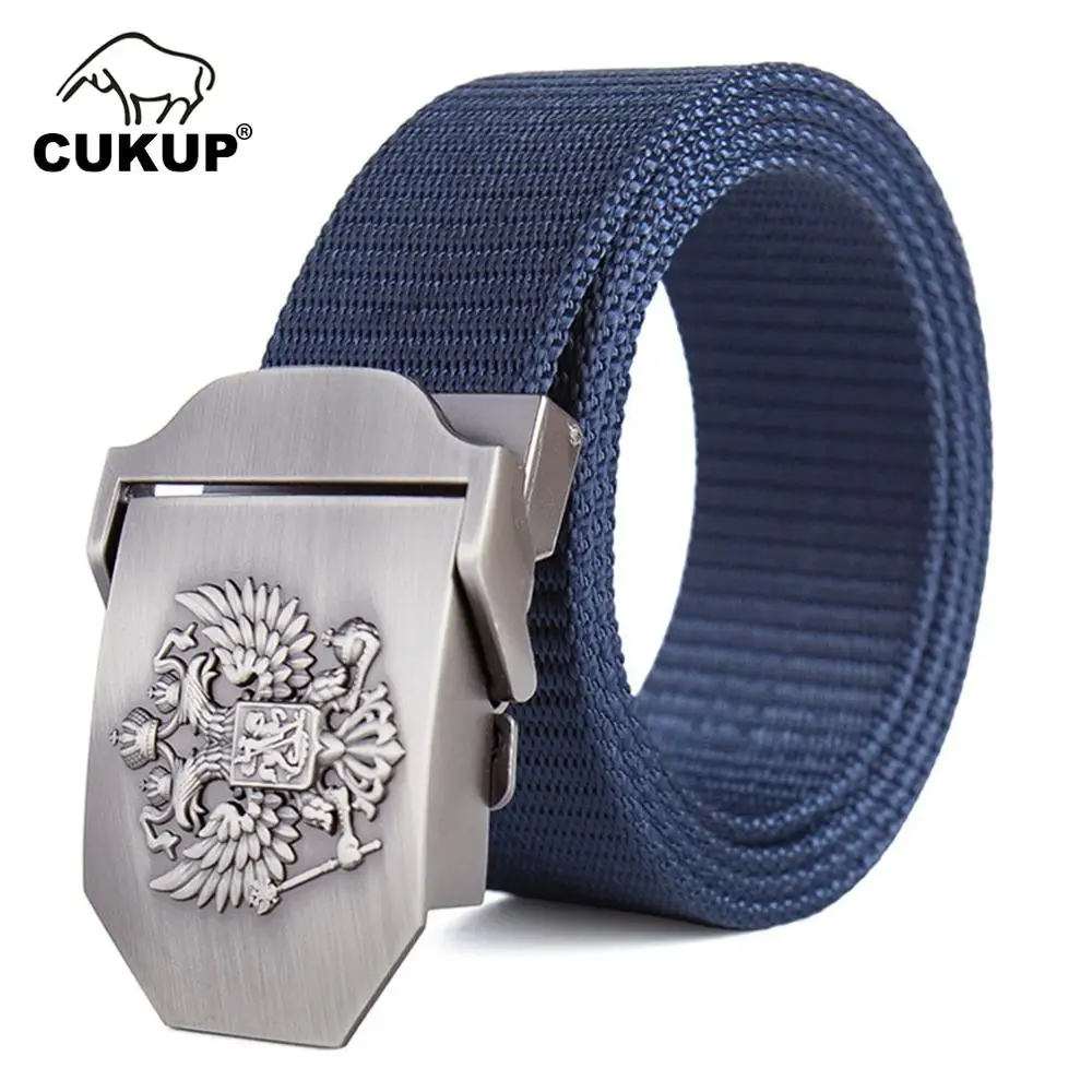 CUKUP Design Russina Flag Pattern Automatic Buckle Metal Male Waistbands Quality Canvas Belt Jeans Accessories Men CBCK155