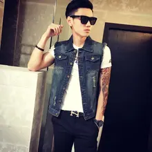 Весенне-осенний мужской джинсовый жилет без рукавов в Корейском стиле приталенный Повседневный ковбойский спортивный жилет