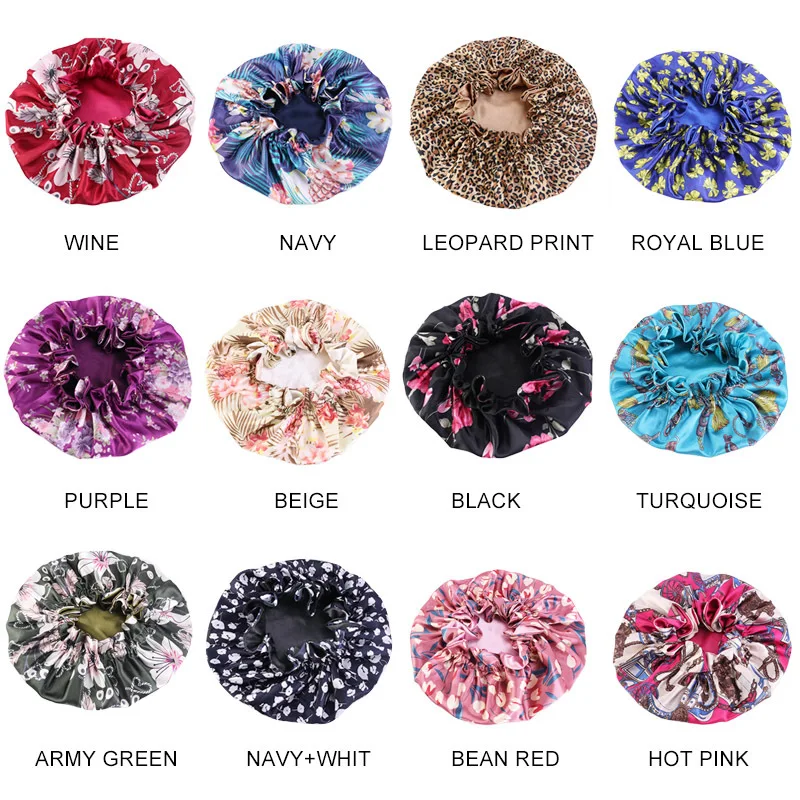 New Double-Sided Reversible Satin Bonnet Hat Large Satin Linned Bonnet Sleep Cap Silky Night Sleep Cover Cap Lady Hair Styling