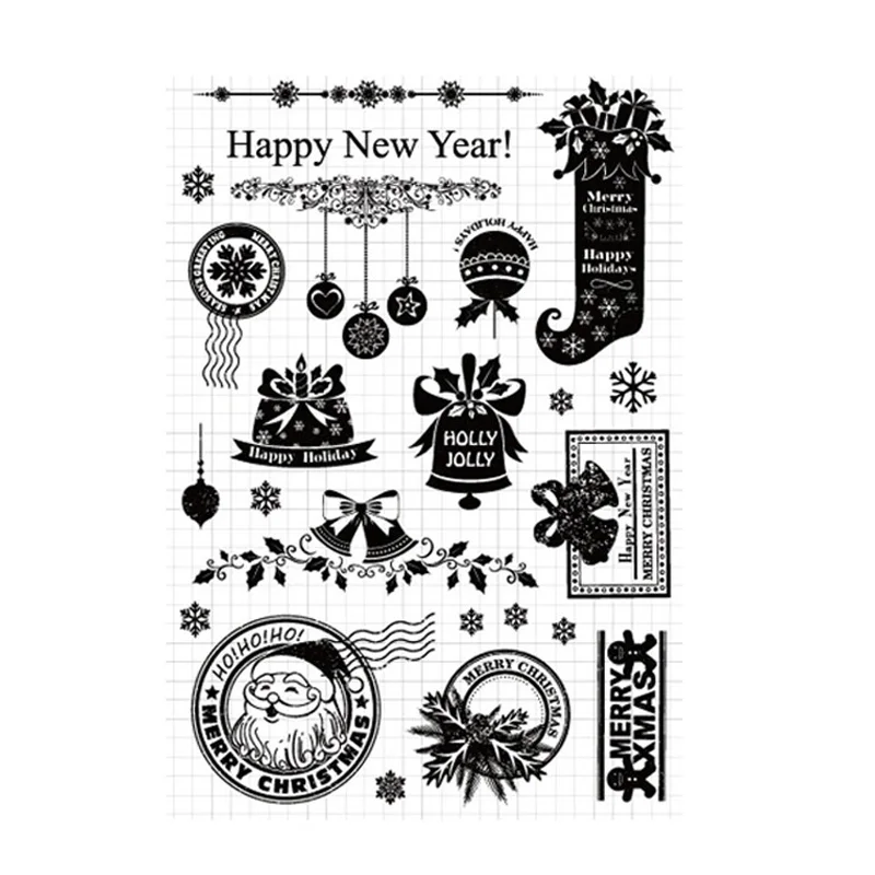 

Happy New Year Clear Stamps Santa Claus Transparent Rubber Stamps Silicone Scrapbooking for Card Making Album Craft Decoration