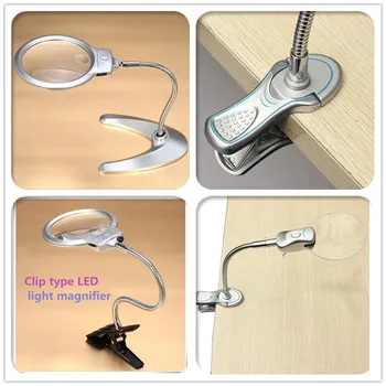 

New lighted magnifier clip-on desktop LED desk lamp reading diamond painting tool jewelry magnifying glass metal hose magnifying