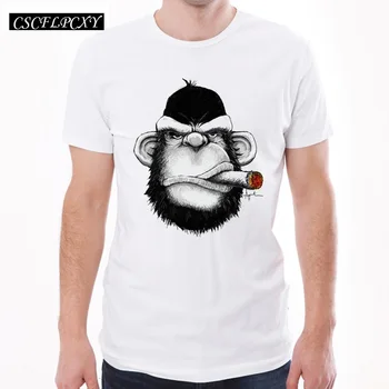 

New Arrivals Men T-Shirt Fashion Cigar Monkey Printed t Shirt Short Sleeve O-Neck Tops Funny Animal Tee