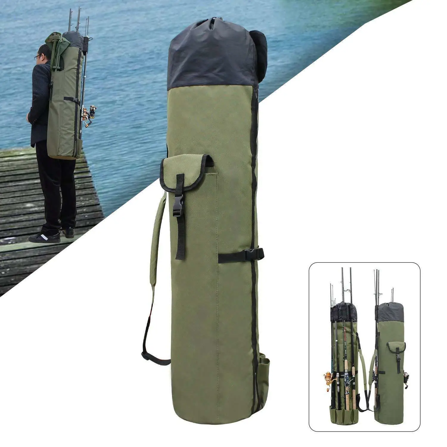Army Green Многофункциональная портативная сумка для рыбалки, холщовая Водонепроницаемая уличная сумка для рыболовных удочек, приманки - Цвет: Army Green