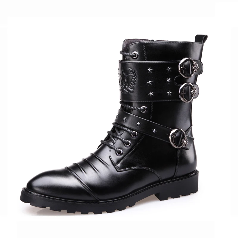 

Men's New Fashion Pu Leather Cowboy Boots Med Heel Keep Warm Motorcycle Boots Casual High Quality Mens Boots Zapatillas Hombre