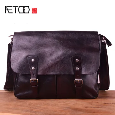 

AETOO Simple head leather men's postman bag, casual leather one-shoulder slant bag, vintage leather commuter bag