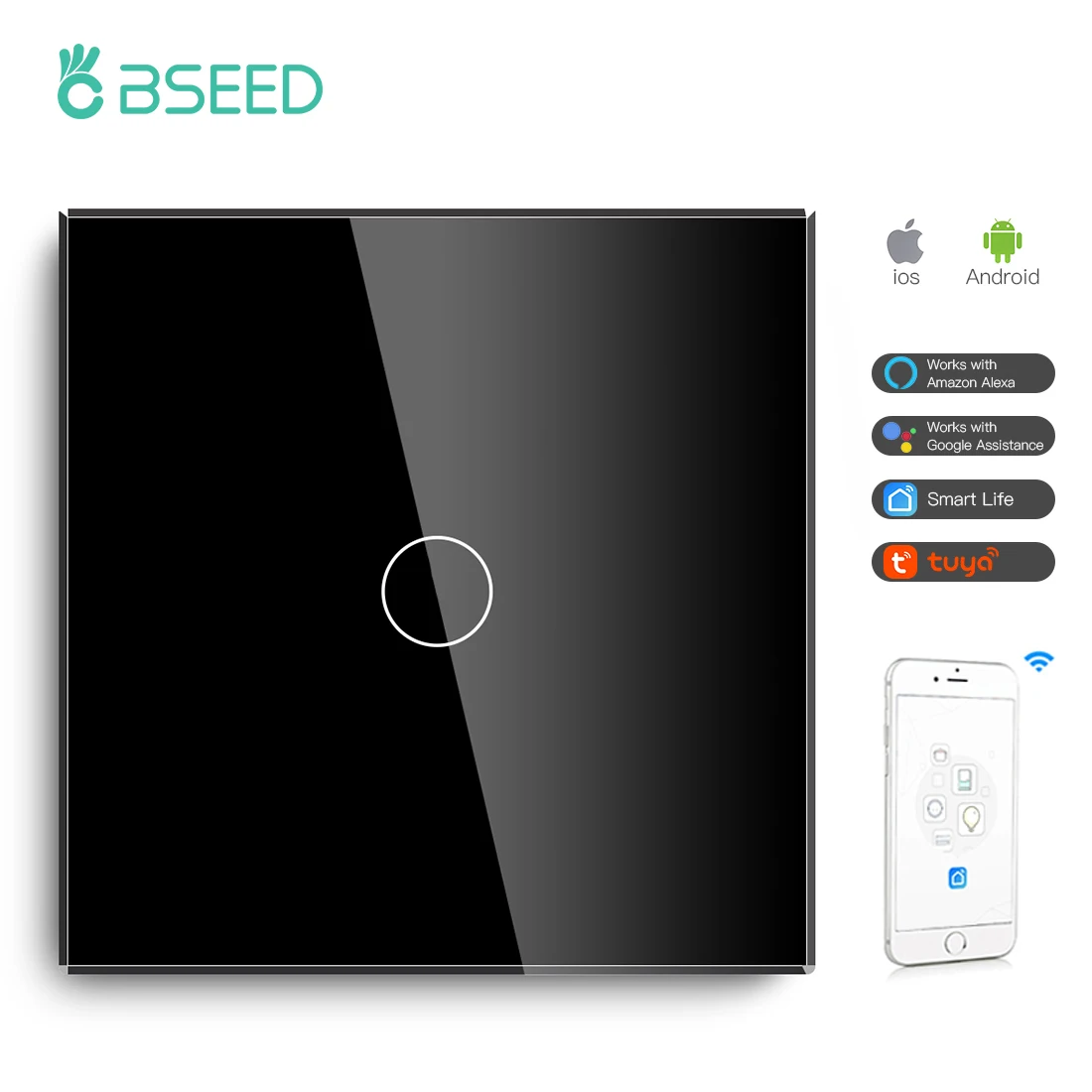 Bseed 1 Gang Smart Wifi Switch With EU Single Wifi Socket 157mm –  Bseedswitch