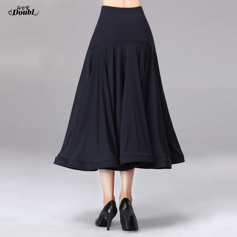 Doubl Elastic National Standard Ballroom Skirts New Modern Long Waltz Skirt Show Expansion Black very full Ice silk fabrics