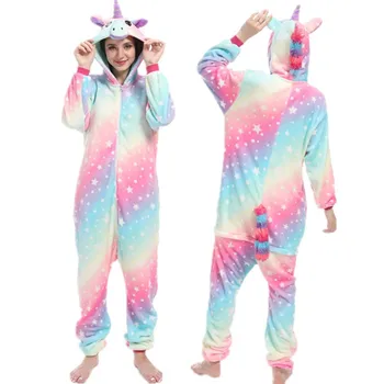 

Winter One Piece Hooded Jumpsuits Women Unicorn Kigurumi Pajamas Adult Couple Sleepwear Kids Homewear Christmas Pajama Sets