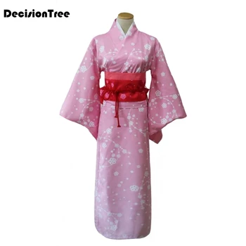 

2020 pink lady kimono with obi japanese traditional yukata girl anime cosplay clothes halloween costume performance robe dress