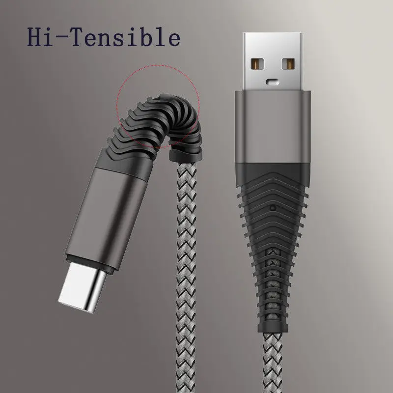 Gray(USB Type-c) 2A синхро-адаптер длиной 1 м/2 м/3 м высокая прочность плетеный кабель для быстрой зарядки передачи и передачи данных и зарядки устройств USB-C высокое Скорость Тип-C кабель для LG - Цвет: Gray(USB Type-c)