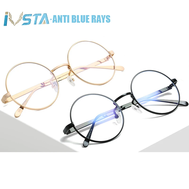 IVSTA круглые очки с защитой от синих лучей, компьютерный синий светильник, блокирующая игровая желтая оптическая рамка ночного видения для мужчин и женщин, золотистый металл